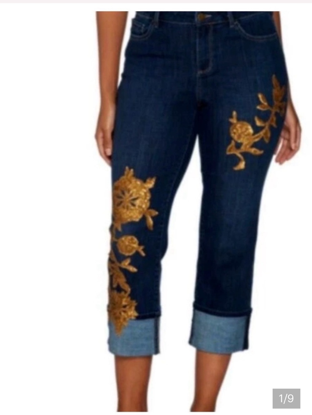 Logo by Lori Goldstein cropped cuffed jeans with embroidered gold sequins